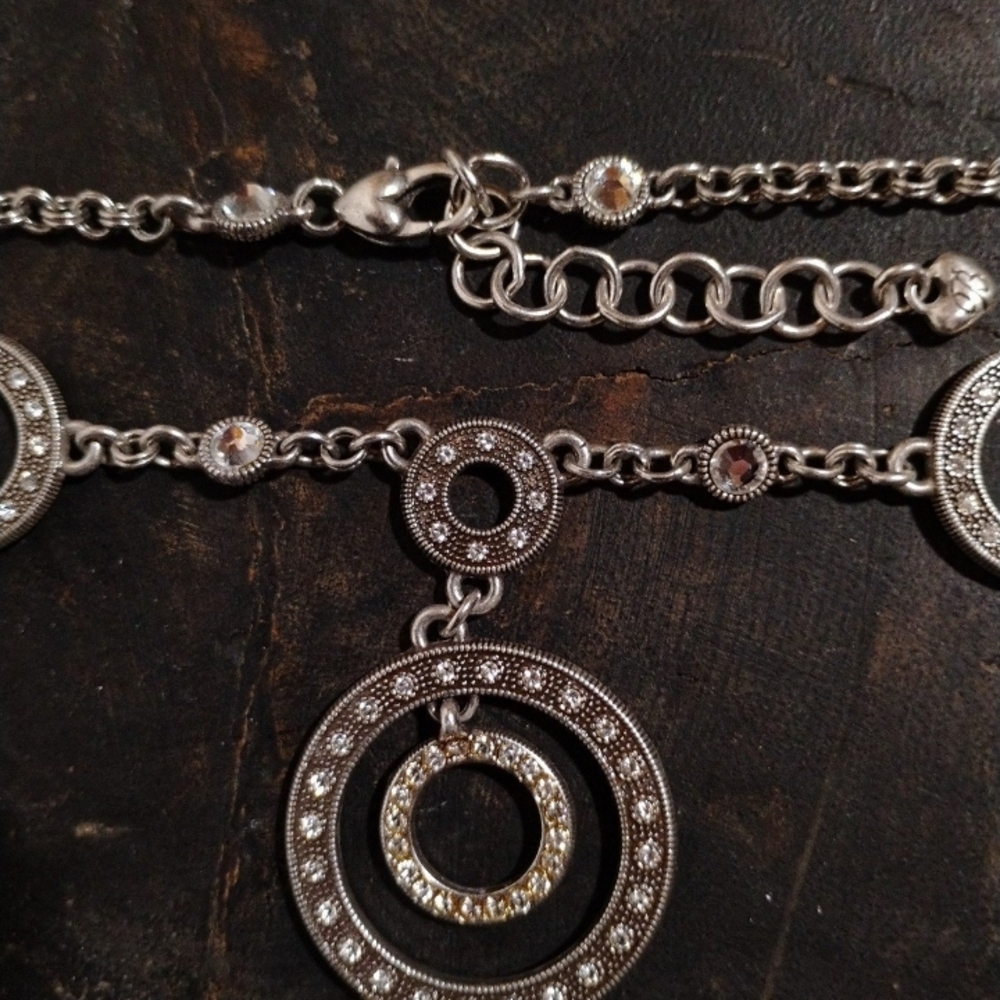 Brighton TOWNSEND Silver Marcasite Mega Crystal Open Circles Necklace. - Picture 3 of 3